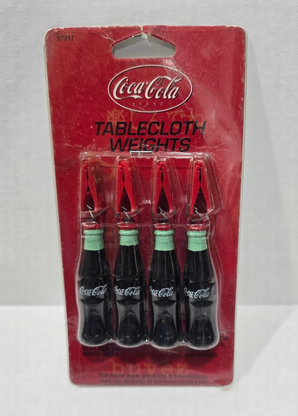 Vintage Coca-Cola Tablecloth Weights Set 4 NOS Factory Sealed Coke Bottles